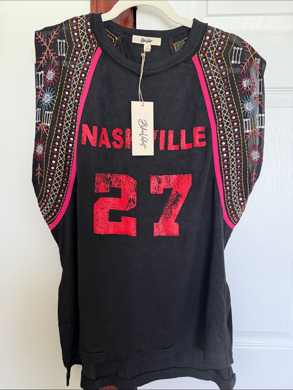 Billabong Black Nashville 27 Graphic Tank with Pink Trim